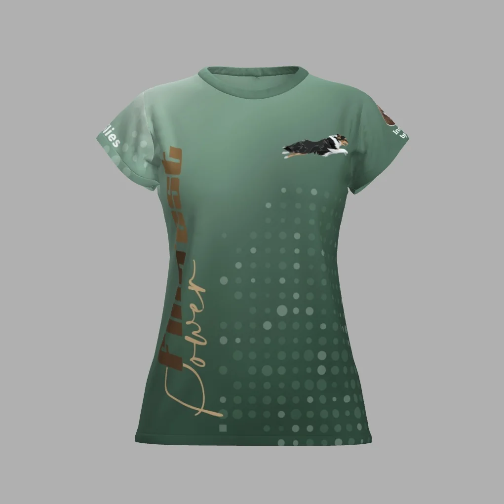 T-shirt Finn'est Power vert, vue de face, avec Finn qui saute sur la poitrine